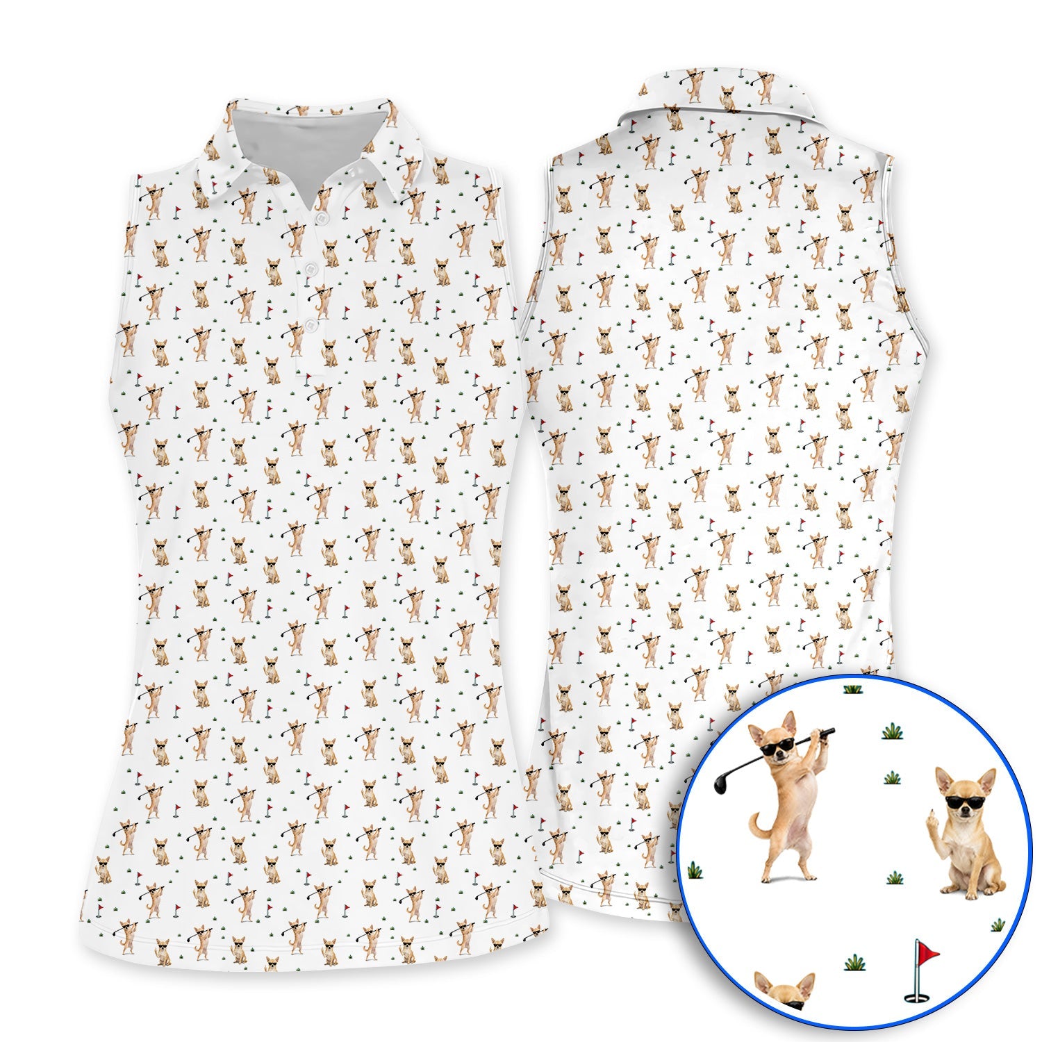 Funny Chihuahua Golf Shirt, Cute Chihuahua Golf Pattern Polos for Dog Lovers, Crazy Golf Gift For Golfer