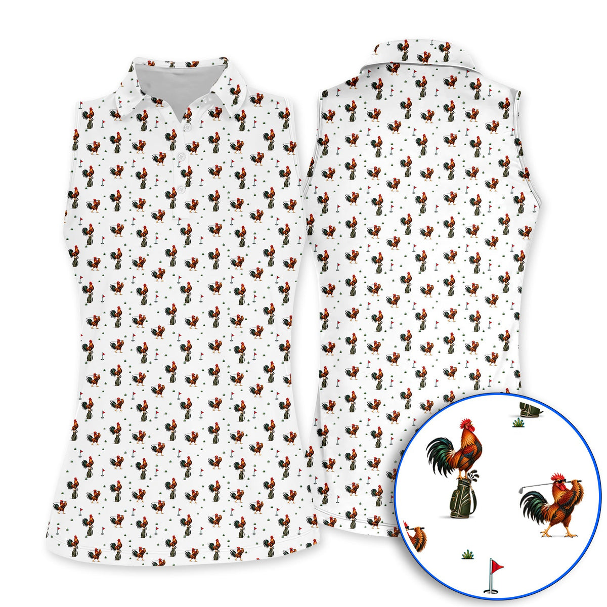 Rooster Golf Swing Shirt, Rooster Pattern Golf Polos For Chicken Lovers, Crazy Golf Gift For Golfers