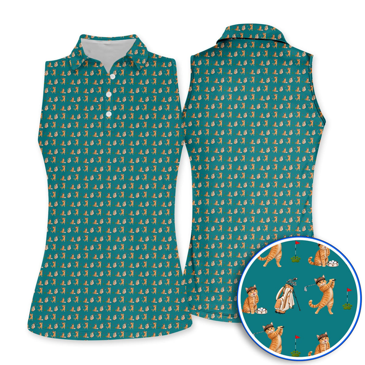 Crazy Orange Cat Golf Shirt, Ginger Cat Playing Golf Pattern Golf Polos, Unique Golf Gift for Cat Lovers