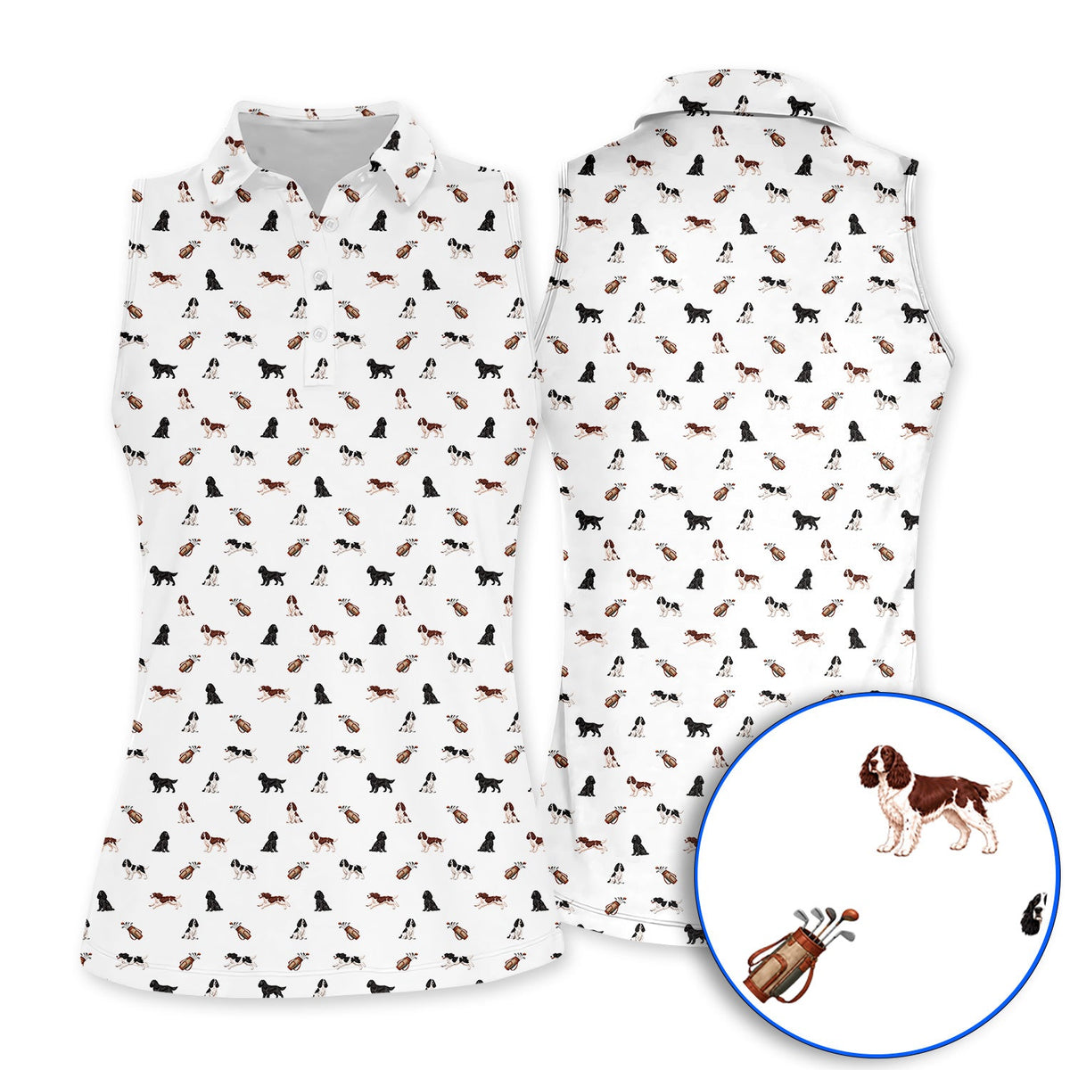 English Springer Spaniel Golf Shirt, Funny Dog Pattern Golf Polos, Golf Gift For Golfers