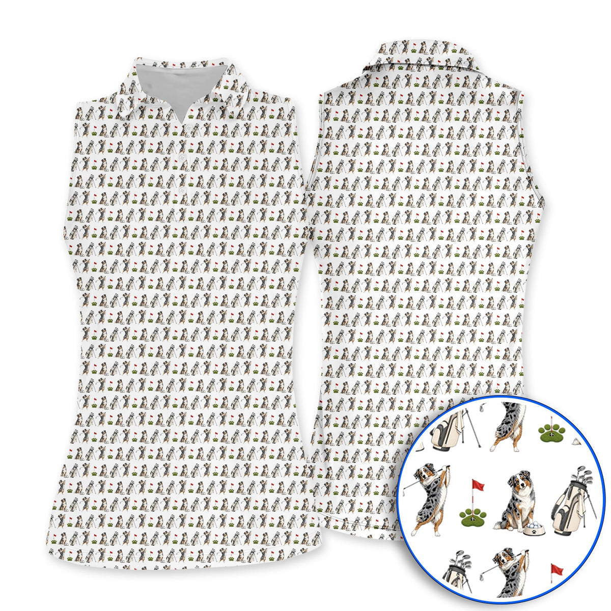 Australian Shepherd Pattern Golf Polos, Aussie Dog Golf Shirt, Crazy Golf Gift For Golfer