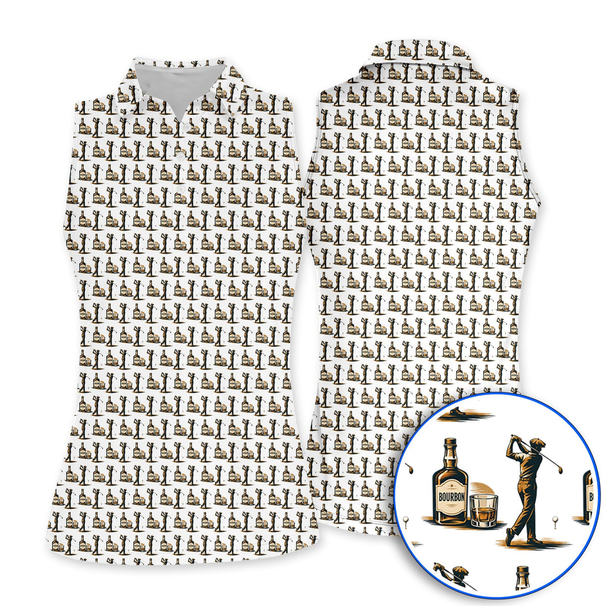 Bourbon Golf Polos, Whiskey Lover Golf Pattern Shirt, Funny Golf Gift For Golfer
