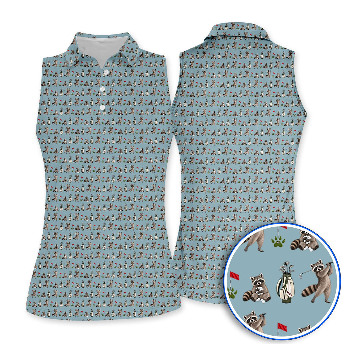 Raccoon Golf Pattern Polos, Funny Raccoon Golf Shirt, Woodland Golf Gift For Golfers