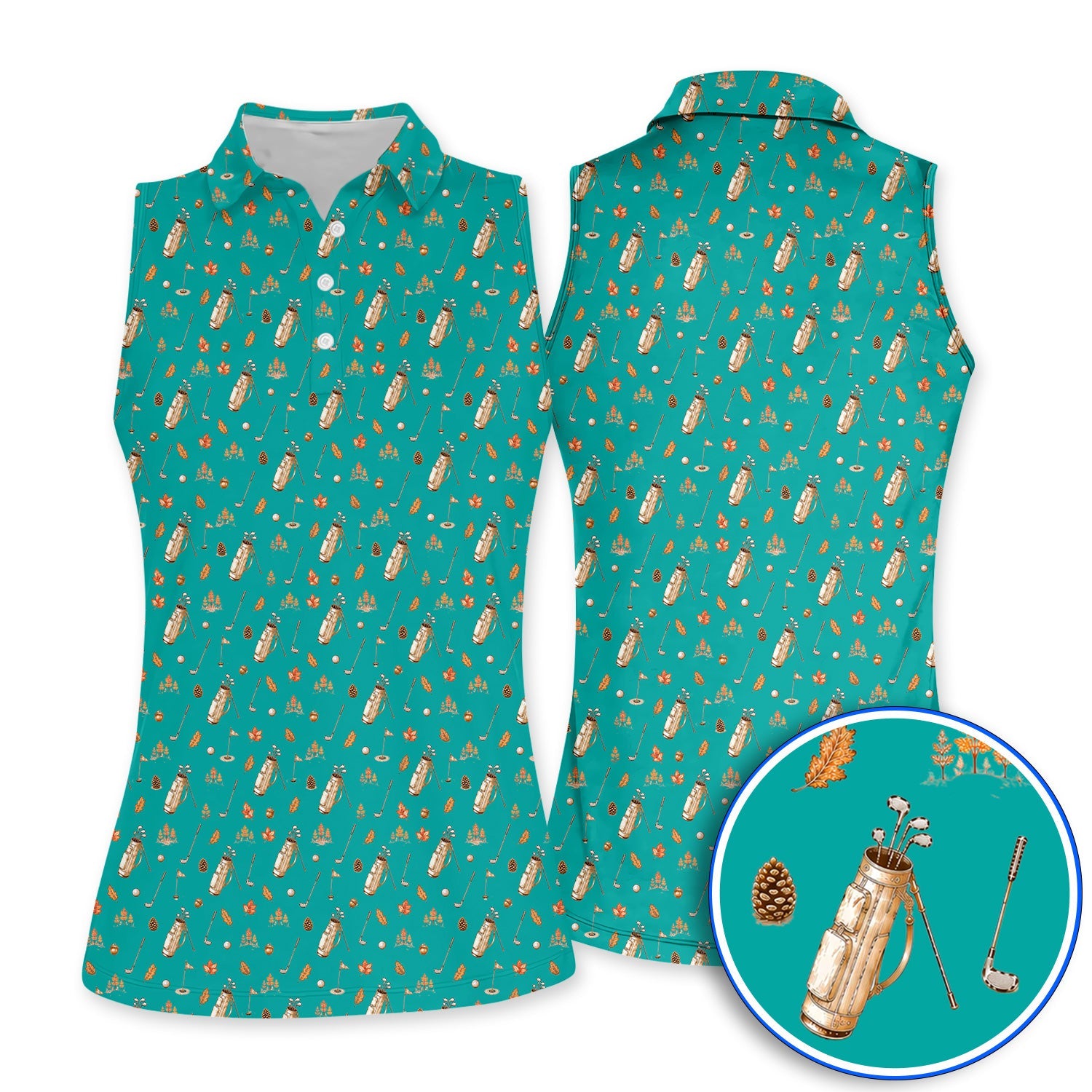 Vintage Squirrel Golf Polos, Autumn Golf Fall Pattern Shirt, Golf Gift For Golfer