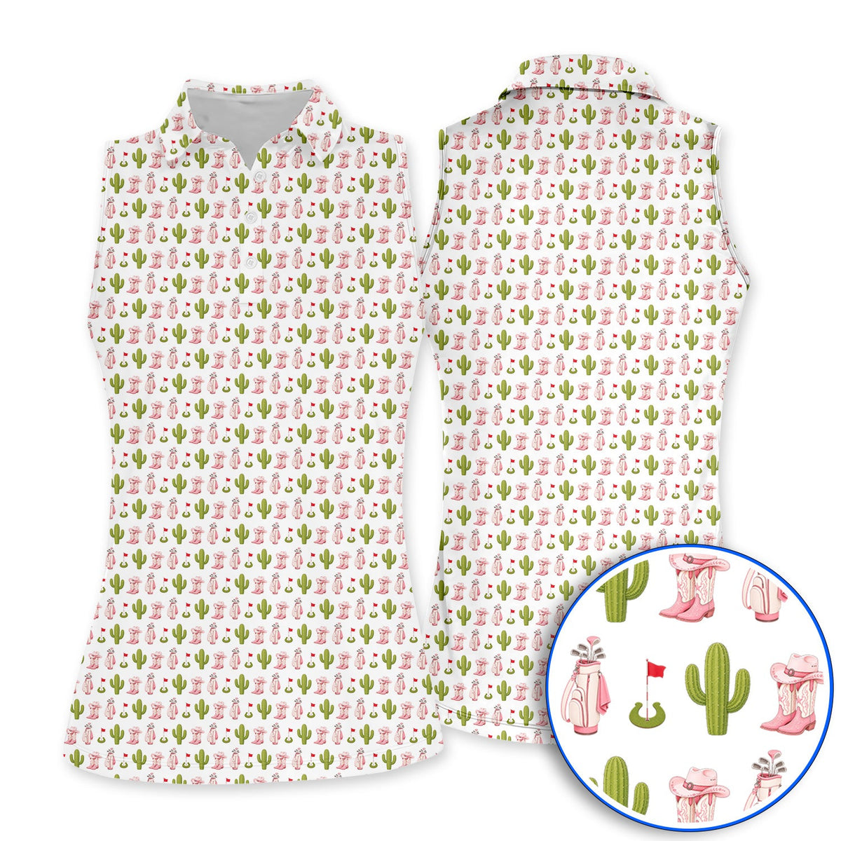 Cowgirl Pattern Golf Polos, Western Cactus Golf Shirt, Golf Gifr For Golfers