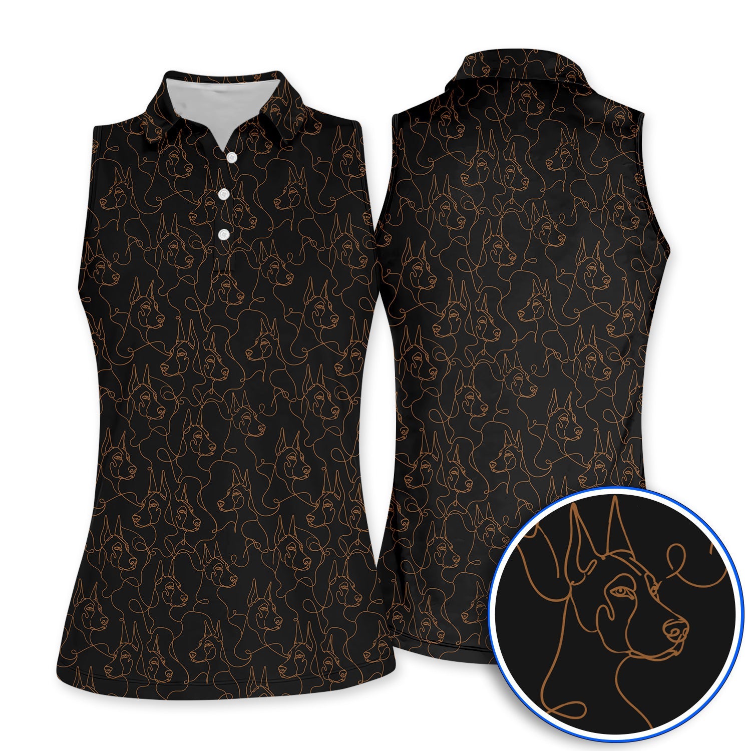 Doberman Line Art Golf Polos, Minimalist Doberman Pattern Golf Shirt, Dog Lover Golf Gift