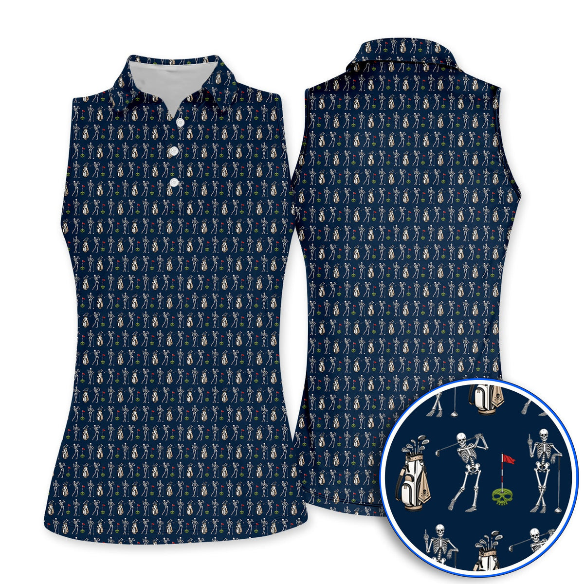 Skeleton Pattern Golf Polos, Funny Skeleton Golf Shirt, Golf Gift For Golfer