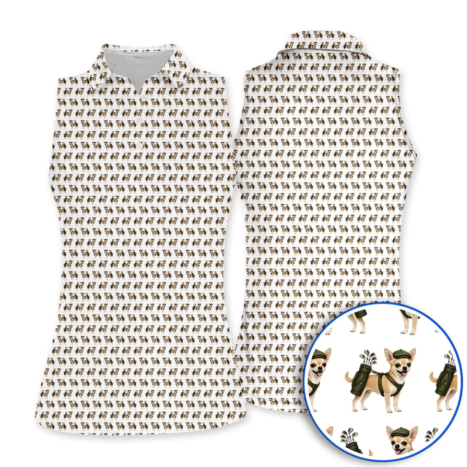 Crazy Chihuahua Golf Shirt, Cute Chihuahua Golf Pattern Polos for Dog Lovers, Golf Gift For Golfer