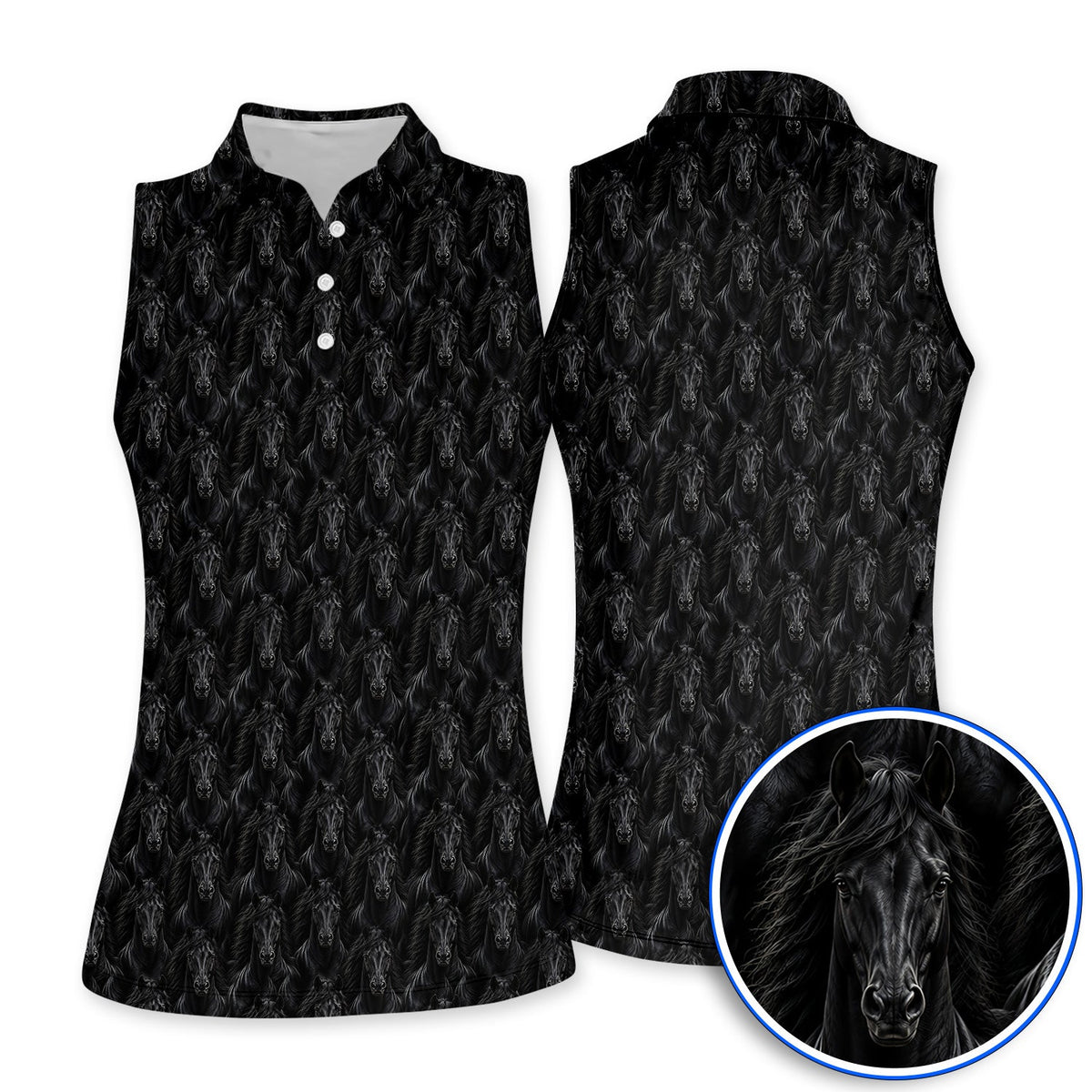 Black Horse Golf Pattern Shirt, American Quarter Horse Golf Polos, Western Horse Gift for Golfers