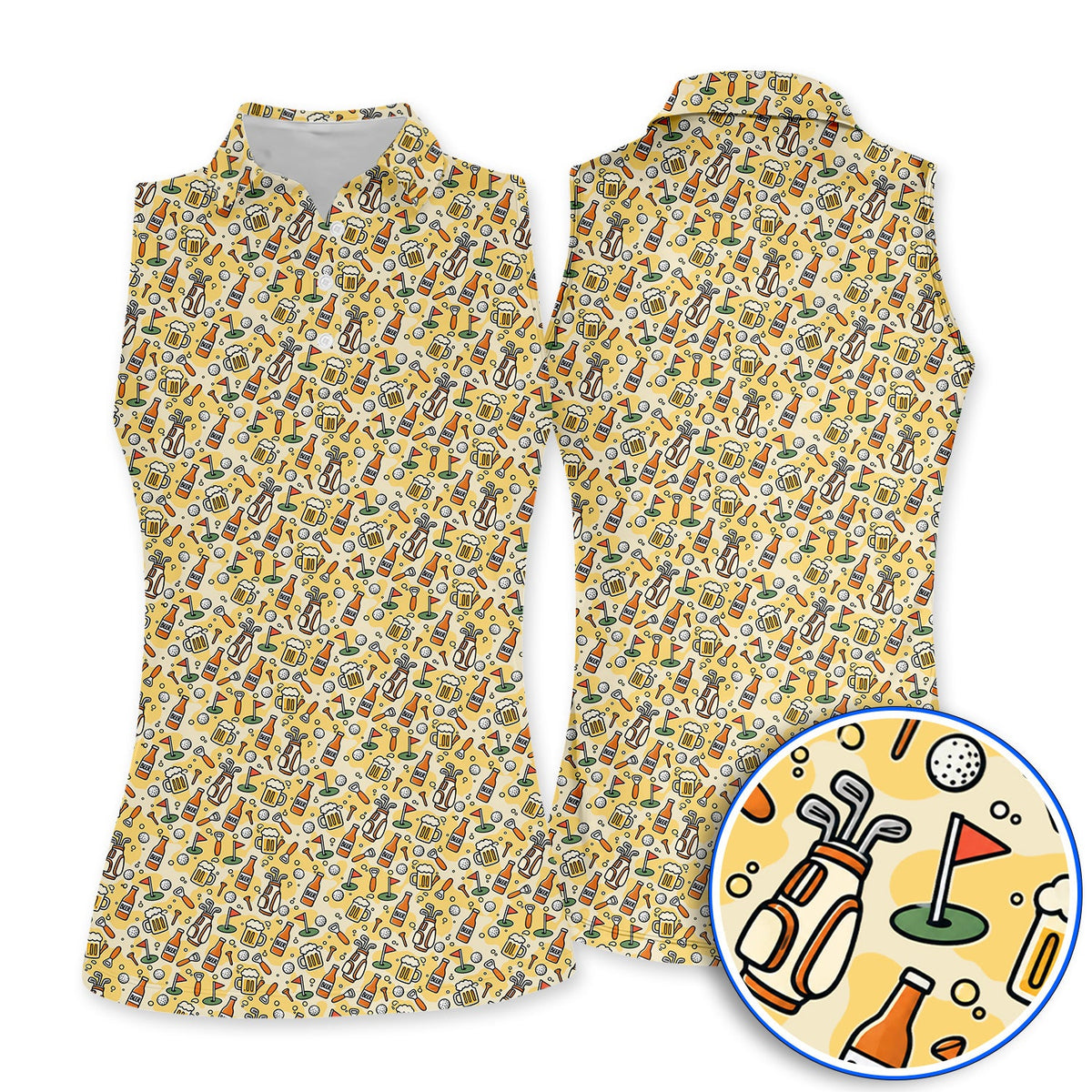 Funny Beer Pattern Golf Shirt, Retro Golf Clubs And Beer Golf Polos, Unique Golfing Gift For Golfers