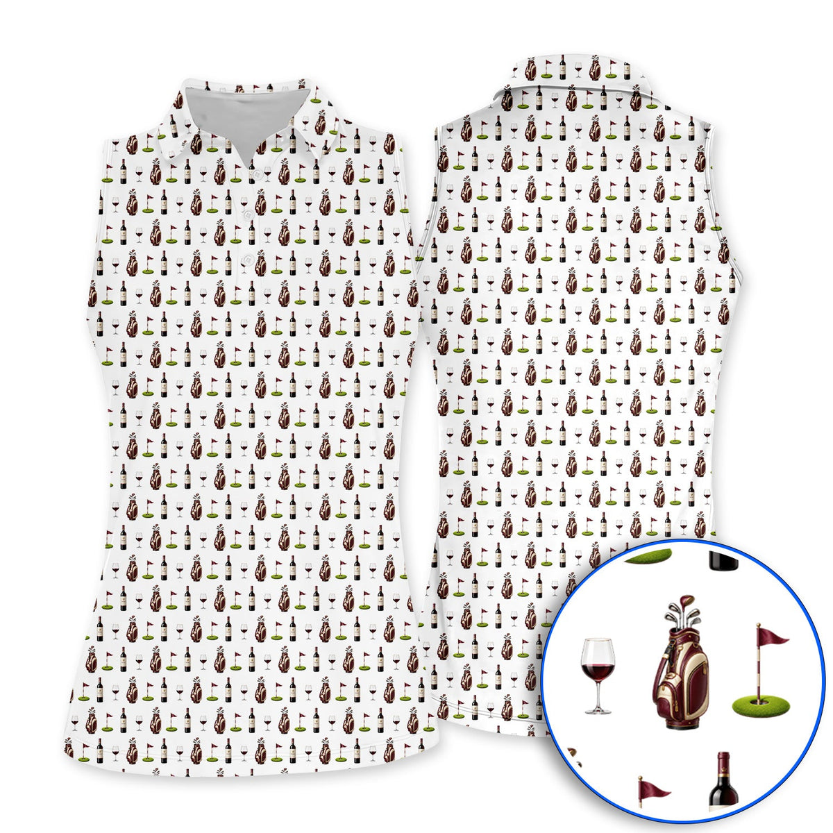 Wine & Golf Polos, Vintage Red Wine Pattern Golf Shirt , Crazy Golf Gift For Golfers