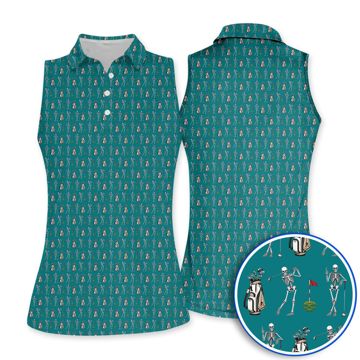 Skeleton Pattern Golf Polos, Funny Skeleton Golf Shirt, Golf Gift For Golfer