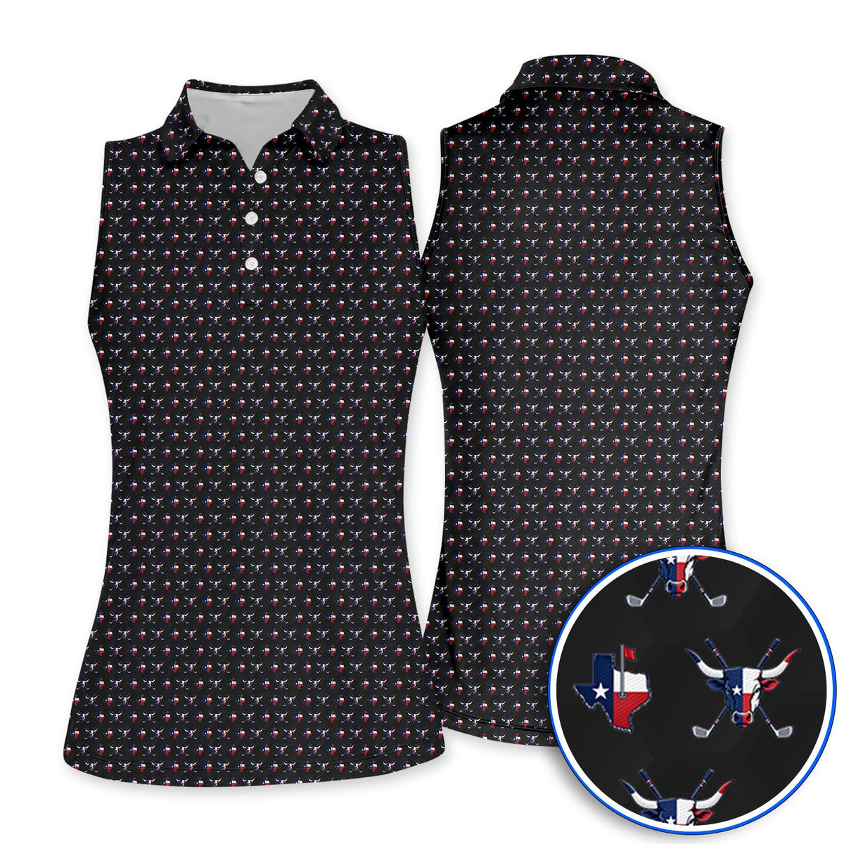 Texas Longhorn Golf Polos, Texas Flag Golf Pattern Shirt, Western Longhorn Golf Gift For Golfer