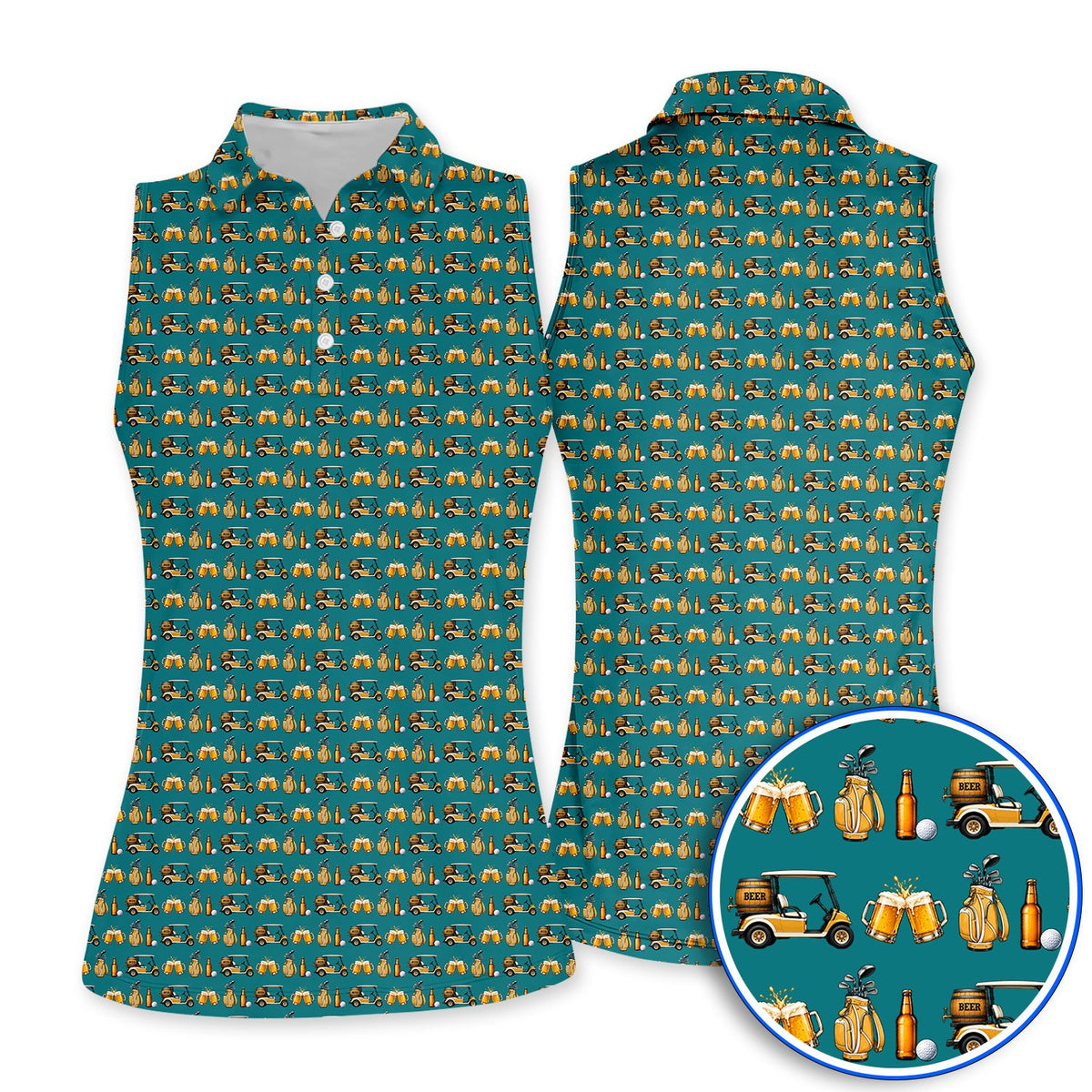 Golf & Beer Shirt, Funny Beer Golf Cart Pattern Golf Polos, Beer Golf Gift For Golfers