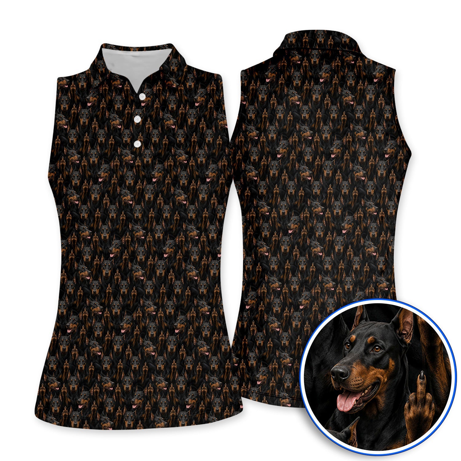 Doberman Golf Polos, Funny Doberman Pattern Golf Shirt, Golf Gift For Golfer