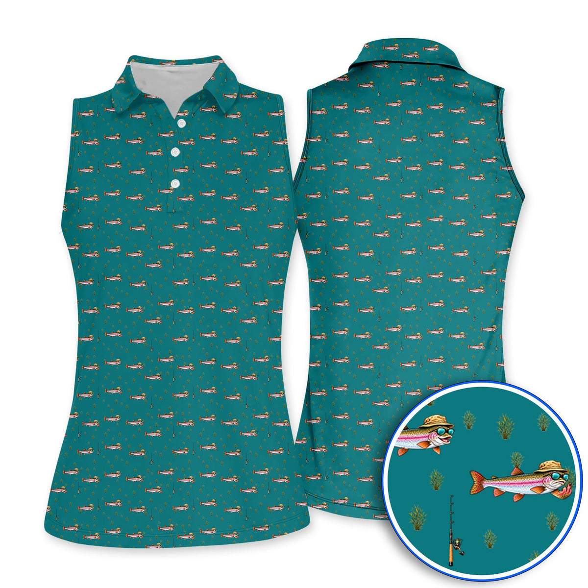 Rainbow Trout Fishing Golf Shirt, Funny Trout Fisherman Pattern Golf Shirt, Golf Gift For Fishing Lovers