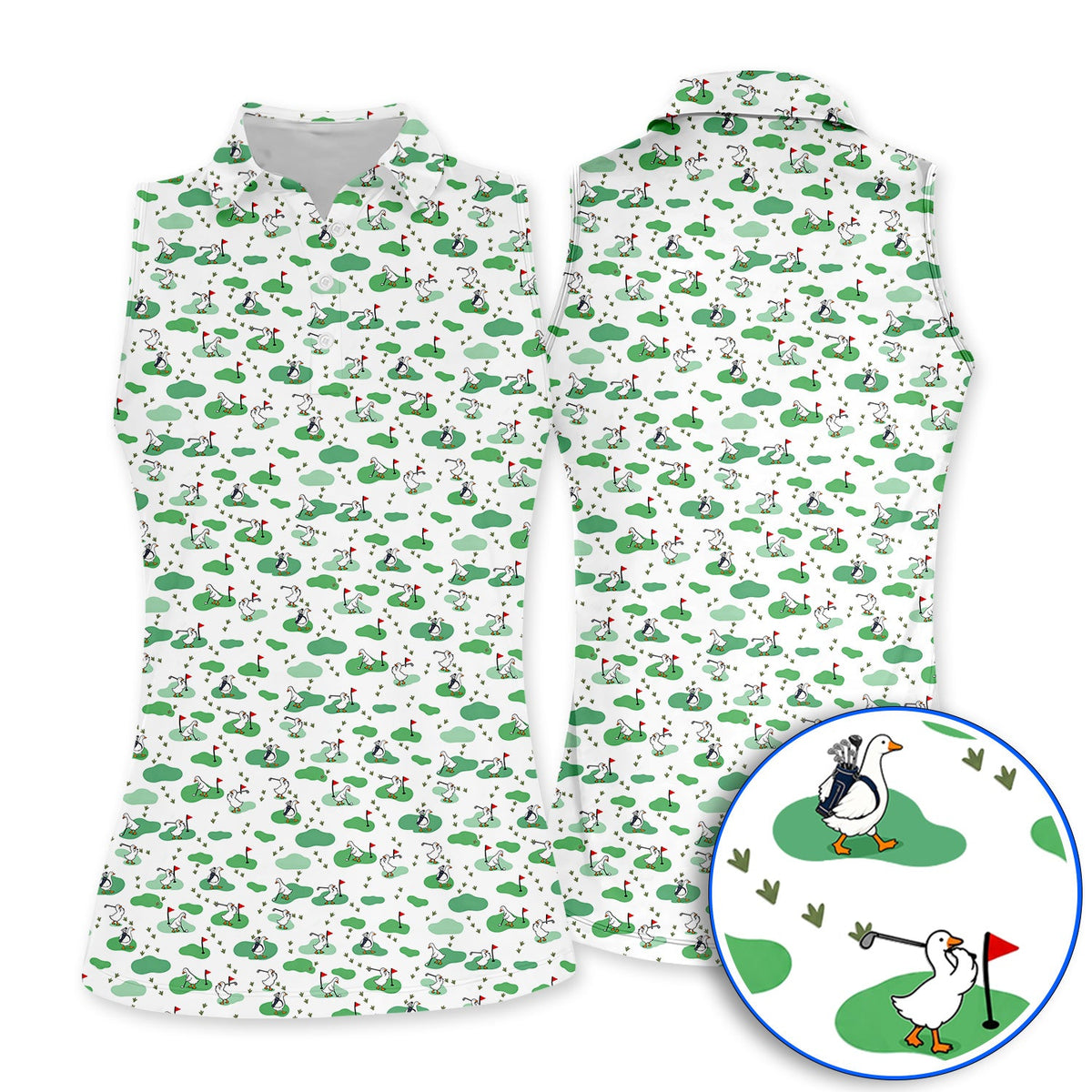 Funny Goose Golf Polos, Playful Golfing Goose Pattern Golf Shirt, Golf Gift For Golfers