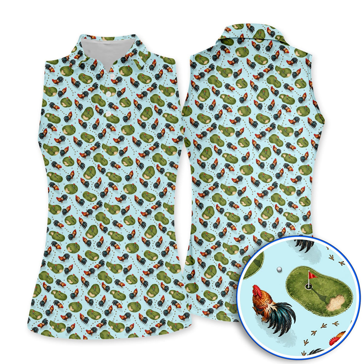 Vintage Rooster Golf Polos, Chicken Pattern Golf Shirt For Rooster Lovers, Golf Gift For Golfers