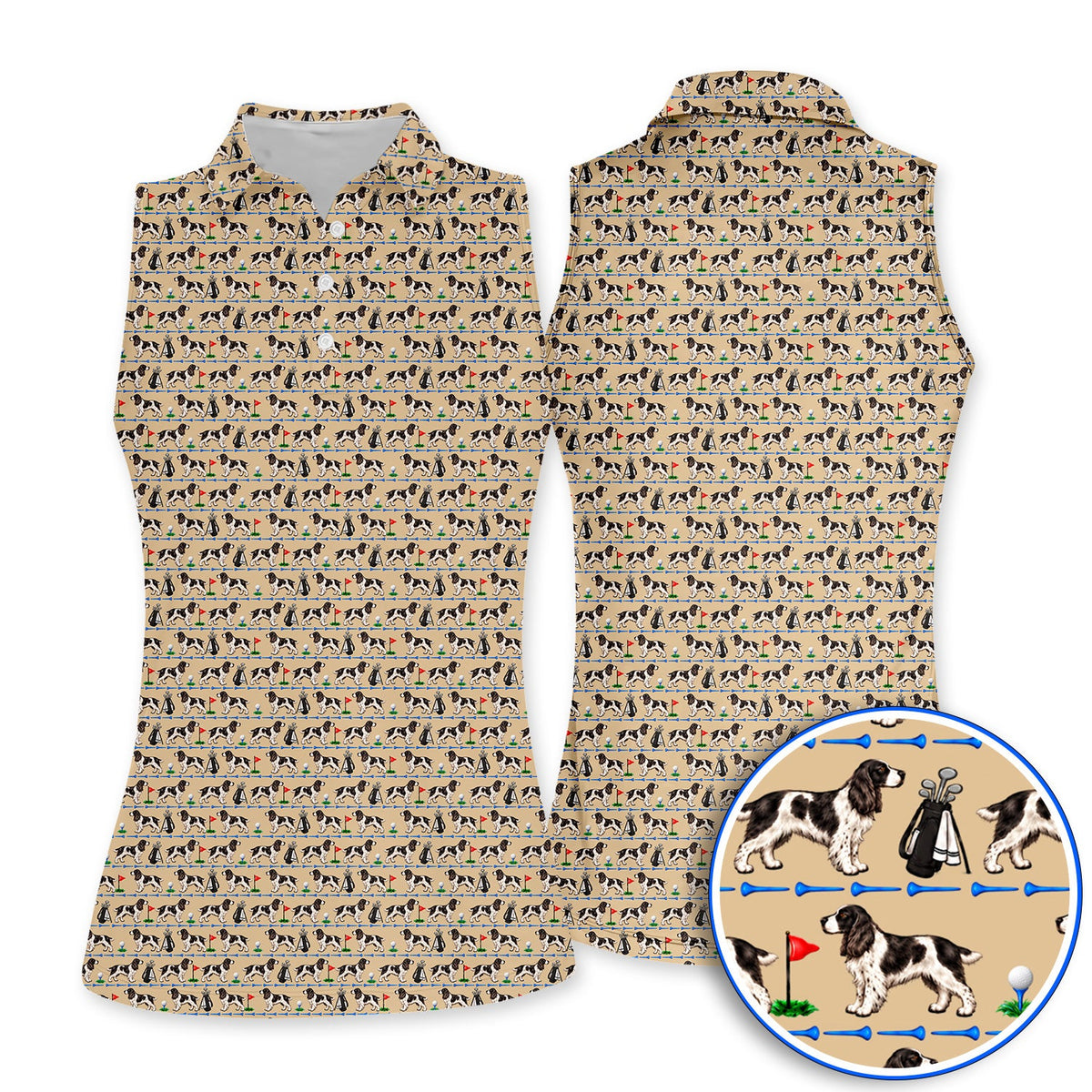 English Springer Spaniel Golf Polos, Crazy Pattern Golf Shirt For Dog Lovers, Golf Gift For Golfer