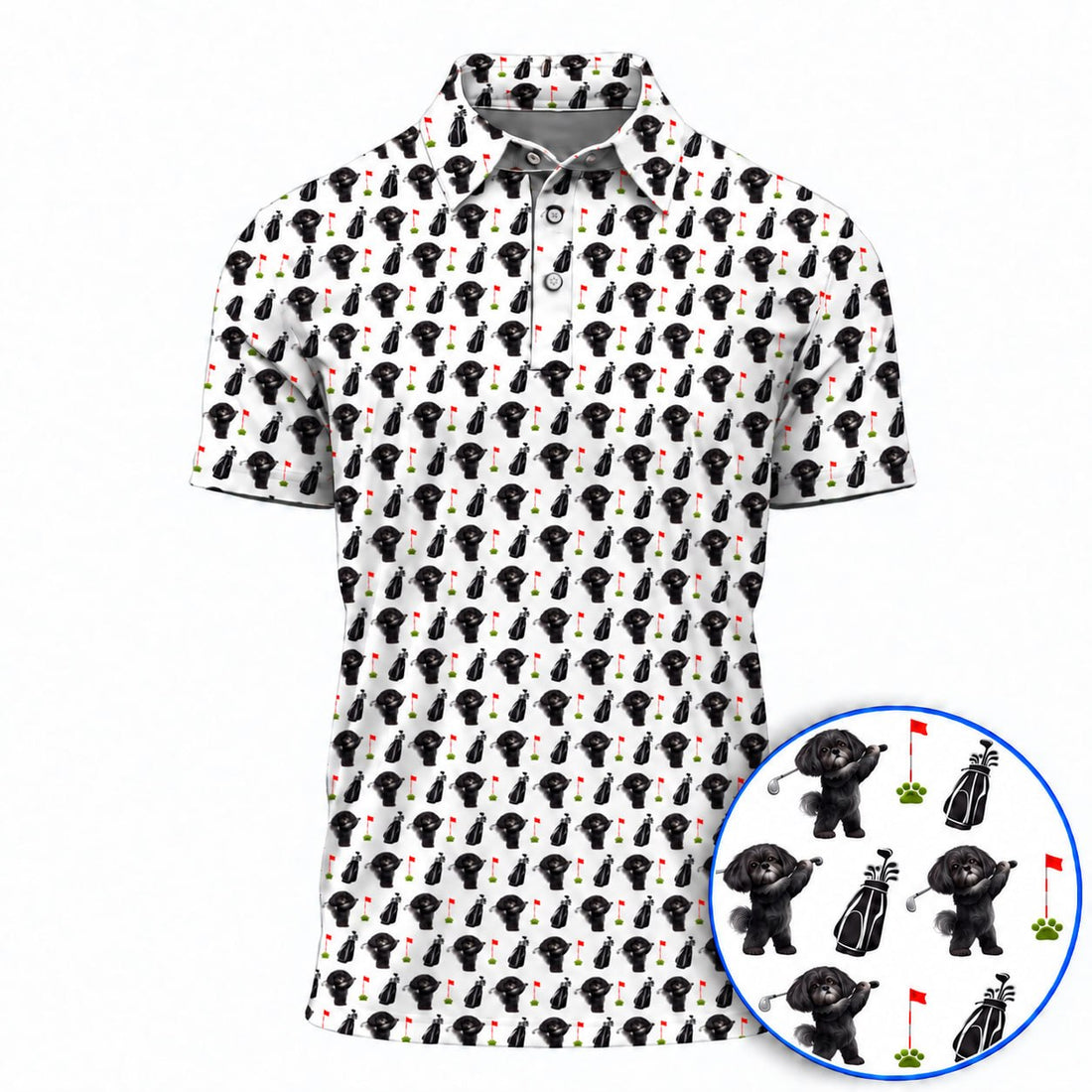 Crazy Black Shih Tzu Golf Shirt, Cute Shih Tzu Pattern Golf Polos, Golf Gift For Dog Lover