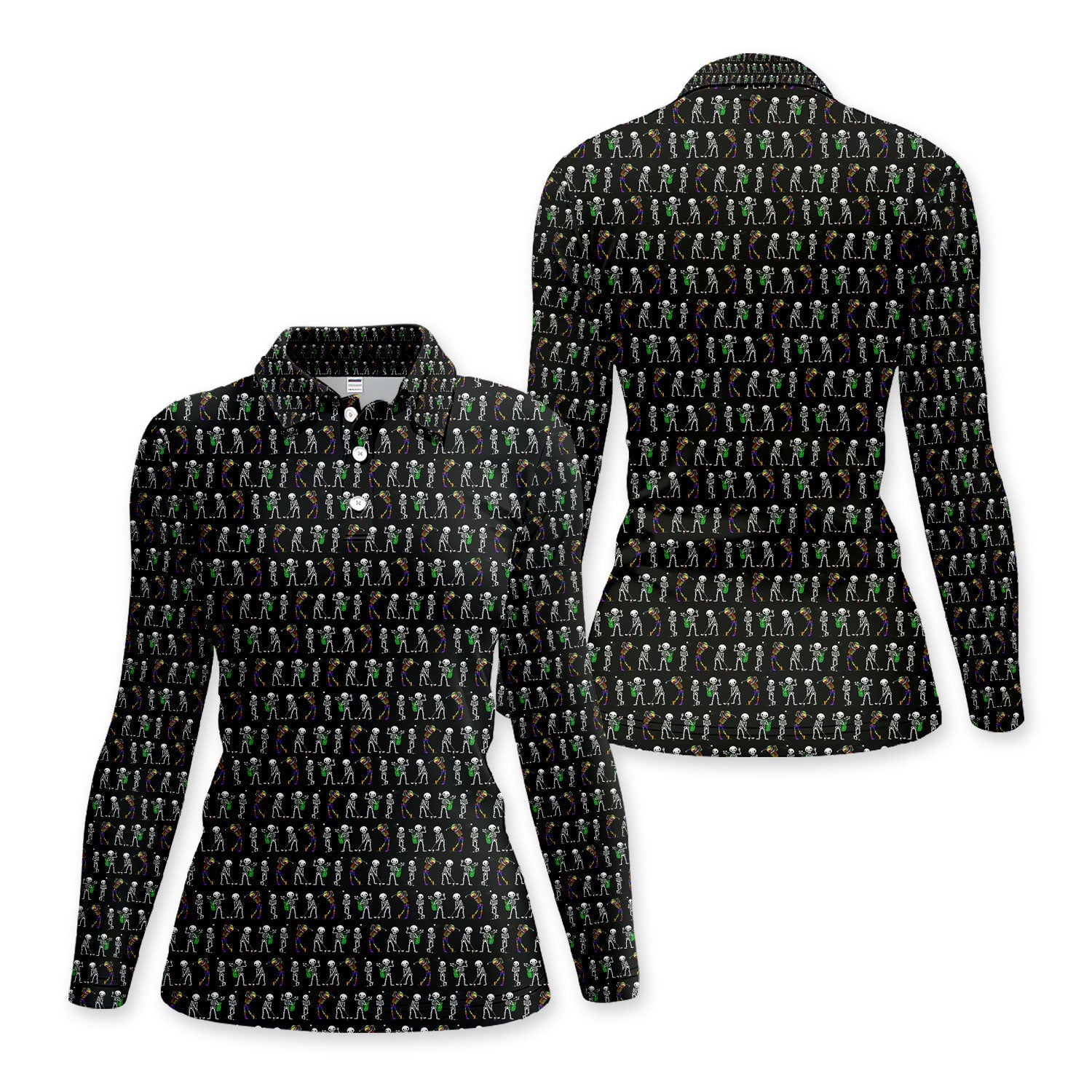 Funny Skeleton Golf Women Polo Shirt, Skeleton Golfer Pattern Shirt, Halloween Golf Gift