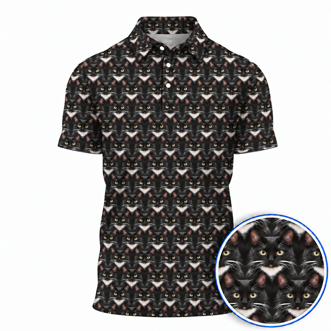 Funny Tuxedo Cat Golf Pattern Polos, Cat Golf Shirt, Golf Gift for Golfers