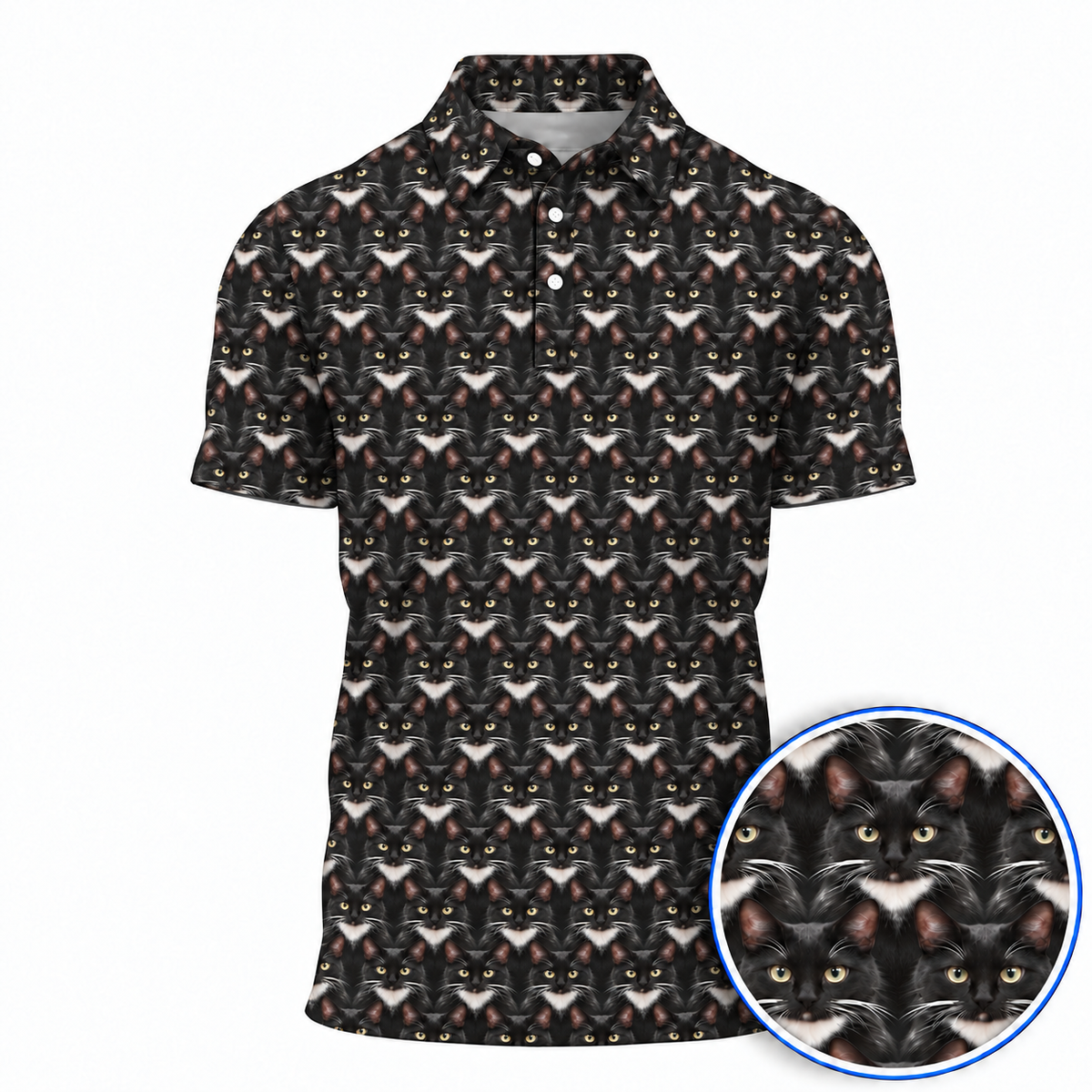 Funny Tuxedo Cat Golf Pattern Polos, Cat Golf Shirt, Golf Gift for Golfers
