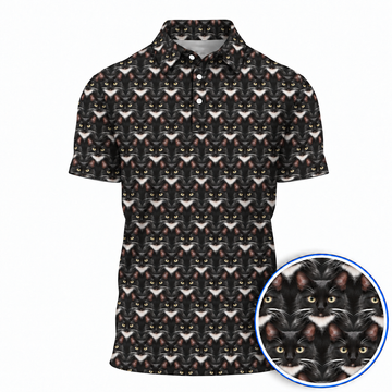 Funny Tuxedo Cat Golf Pattern Polos, Cat Golf Shirt, Golf Gift for Golfers