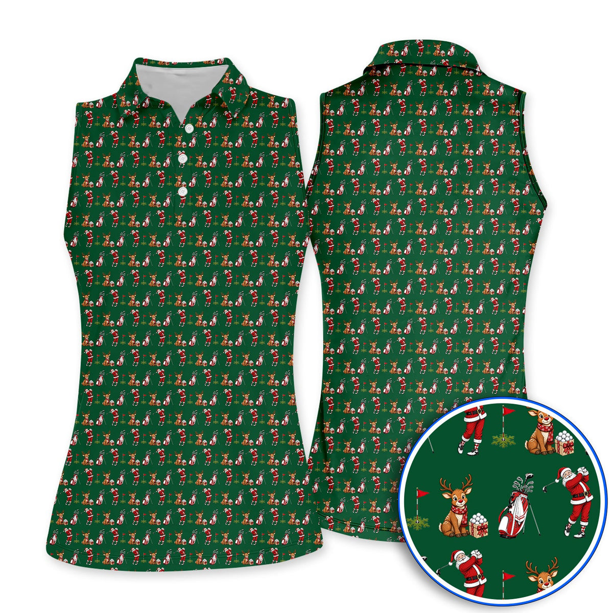 Christmas Golf Pattern Polos, Santa Reindeer Golf Shirt, Xmas Gift For Golfers
