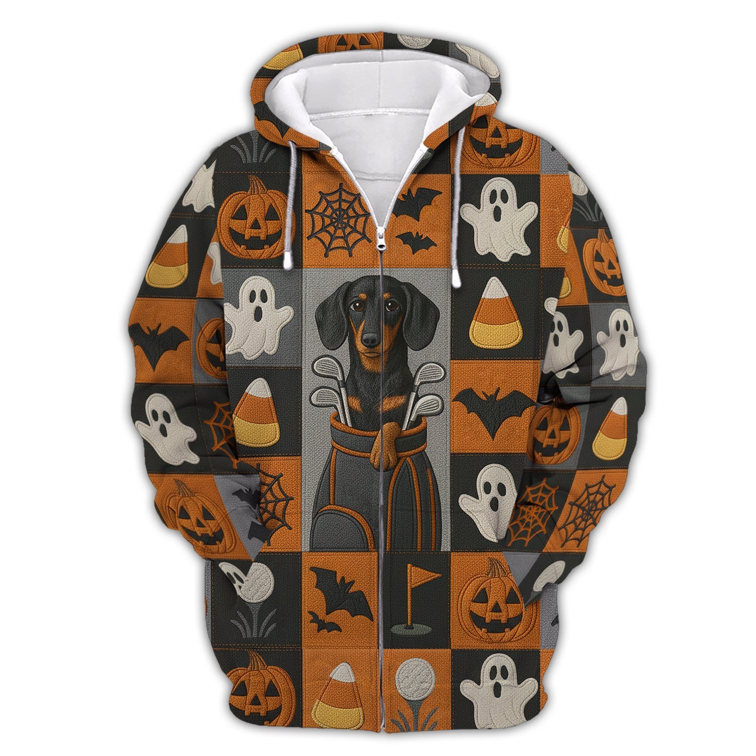 Dachshund Golf Shirt For Dog Lover, Halloween Pattern Golf Shirt, Crazy Golf Shirt For Men
