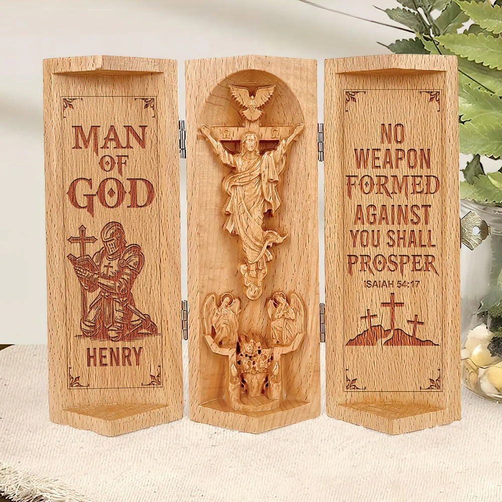 Man Of God, Personalized Openable Wooden Cylinder Sculpture of Jesus Christ, Christian Gifts