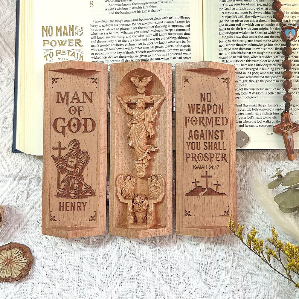 Man Of God, Personalized Openable Wooden Cylinder Sculpture of Jesus Christ, Christian Gifts