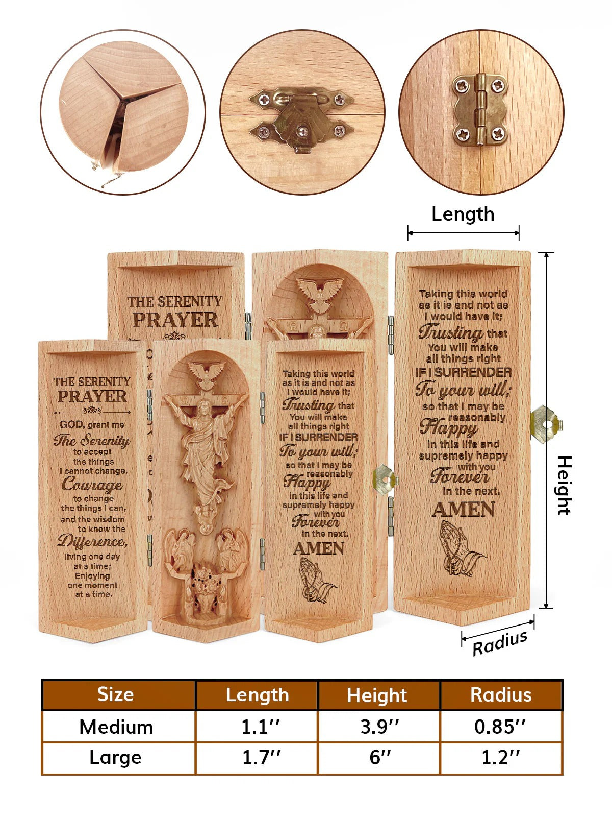 The Serenity Prayer, Personalized Openable Wooden Cylinder Sculpture of Jesus Christ, Christian Gifts