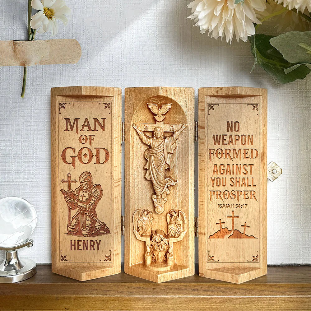 Man Of God, Personalized Openable Wooden Cylinder Sculpture of Jesus Christ, Christian Gifts