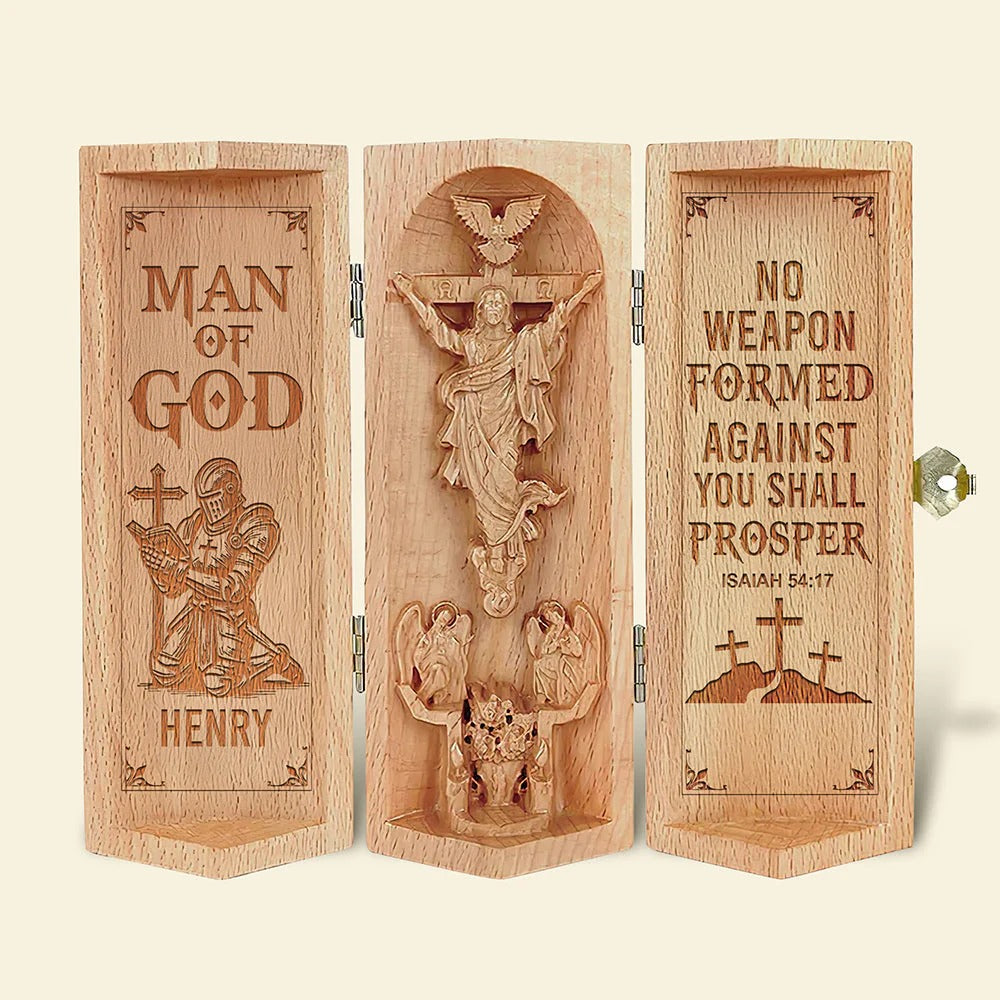 Man Of God, Personalized Openable Wooden Cylinder Sculpture of Jesus Christ, Christian Gifts