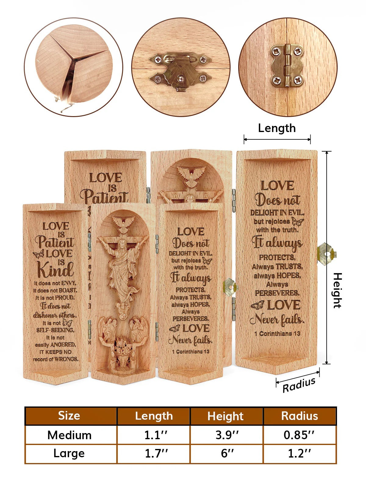 Love Is Patient Love Is Kind, Personalized Openable Wooden Cylinder Sculpture of Jesus Christ, Christian Gifts