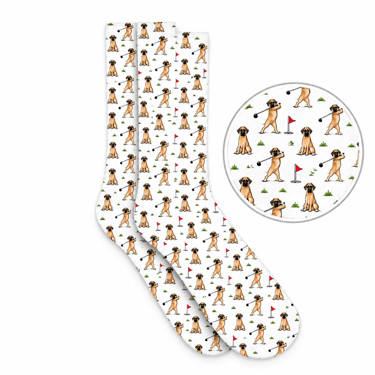 Great Dane Golf Swing Socks, Great Dane Pattern Golf Sock For Dog Lovers, Crazy Golf Gift For Golfers