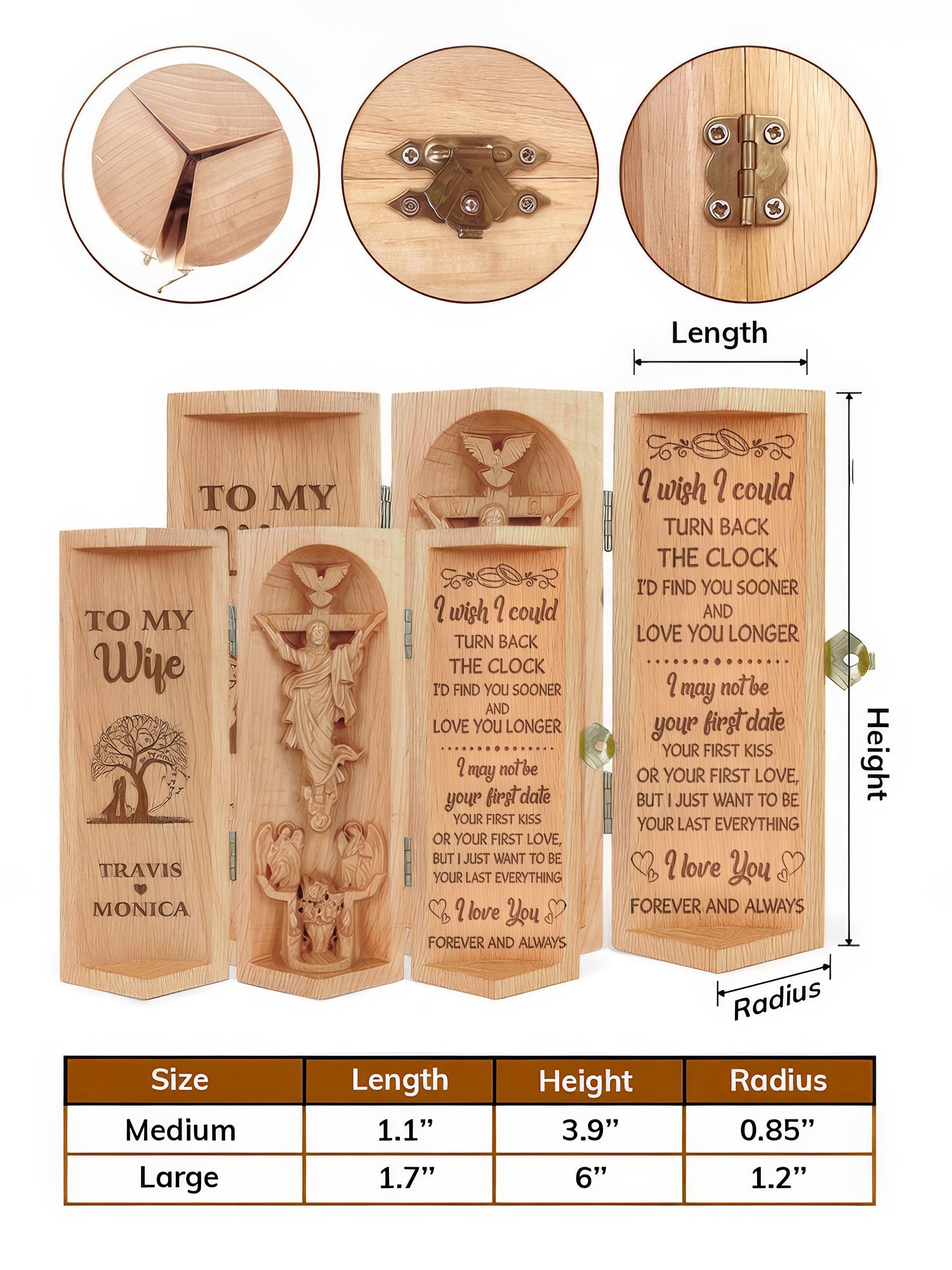 To My Wife Personalized Openable Wooden Cylinder Sculpture of Jesus Christ, Christian Gifts