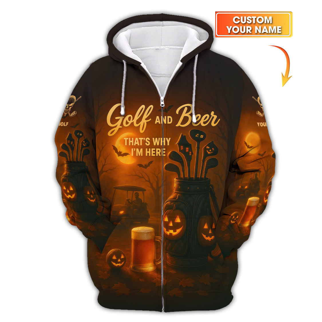 Halloween Golf Shirt, Golf and Beer That's Why I'm Here Shirt Withc Custom Name, Men Golf Gift, Crazy Golf Shirt For Golfer