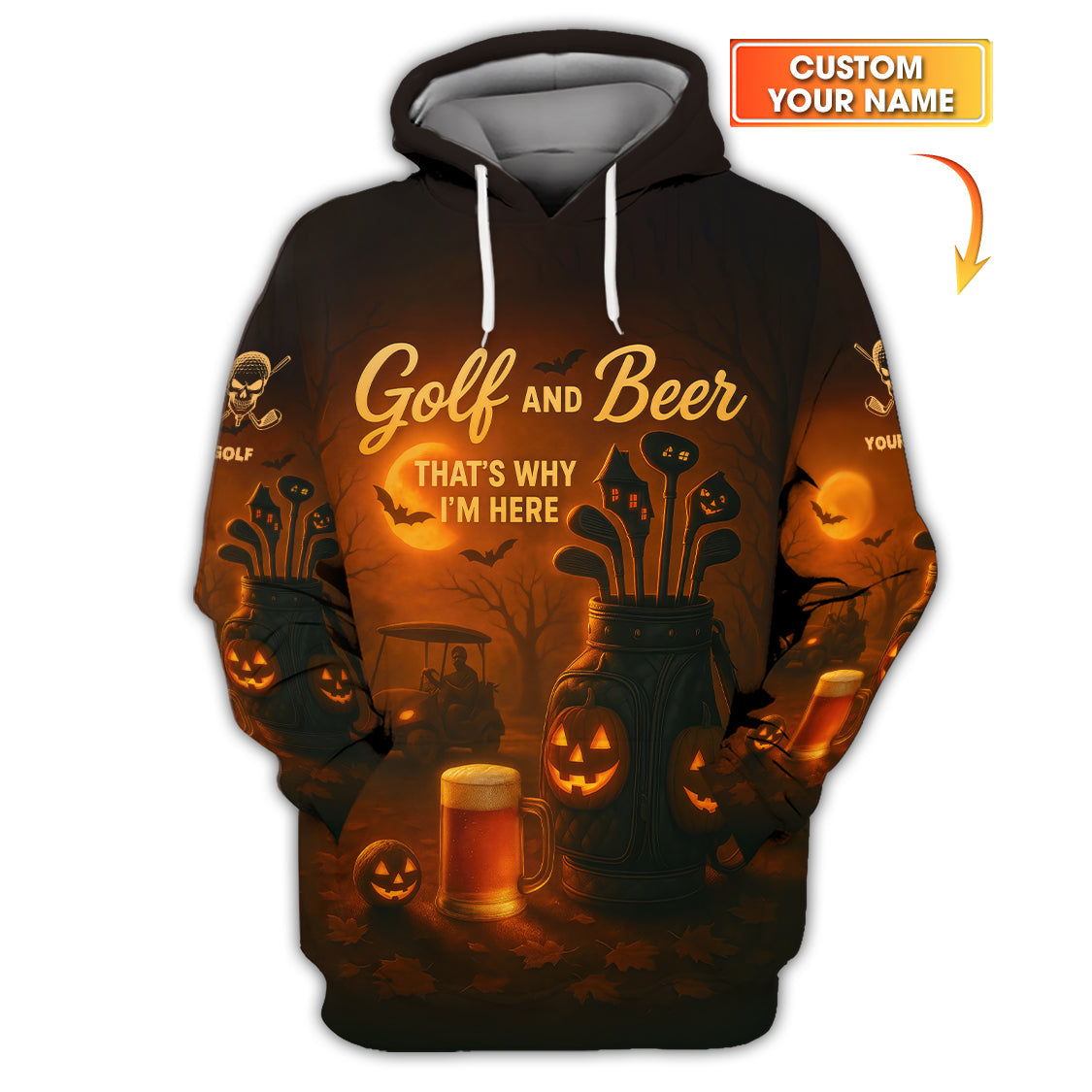 Halloween Golf Shirt, Golf and Beer That's Why I'm Here Shirt Withc Custom Name, Men Golf Gift, Crazy Golf Shirt For Golfer