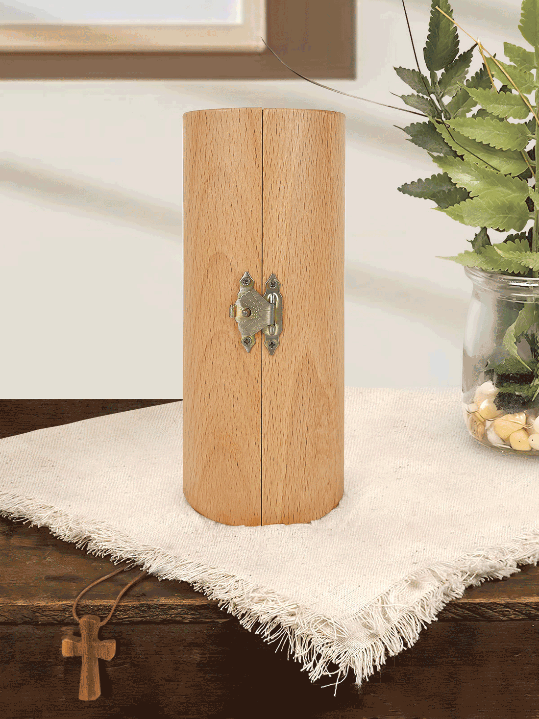 Bless Our Family Personalized Openable Wooden Cylinder Sculpture of Jesus Christ, Christ Decor