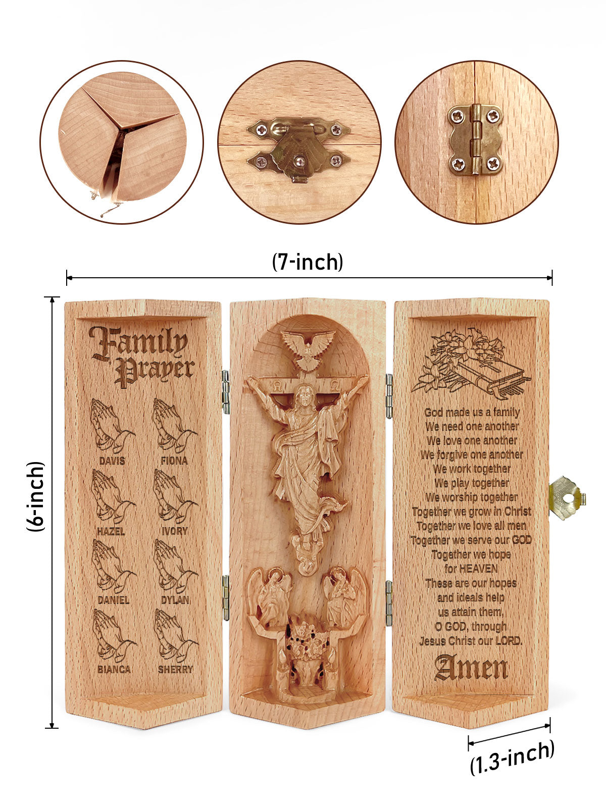 Personalized Family Prayer Openable Wooden Cylinder Sculpture of Jesus Christ, Christian Gifts, Religious Gifts