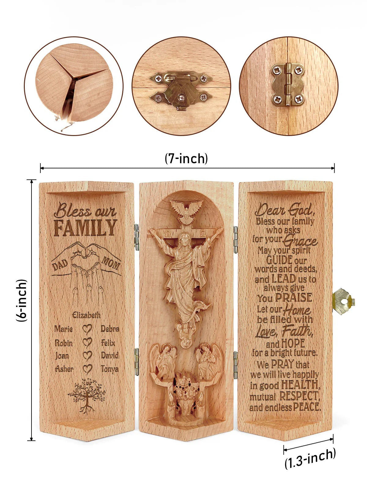 Bless Our Family Personalized Openable Wooden Cylinder Sculpture of Jesus Christ, Christ Decor