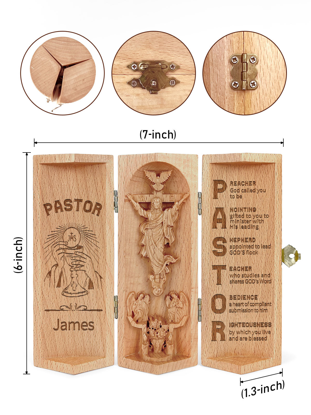 Prayer For Pastors, Jesus Openable Wooden Cylinder Sculpture of Jesus Christ, Christian Gifts