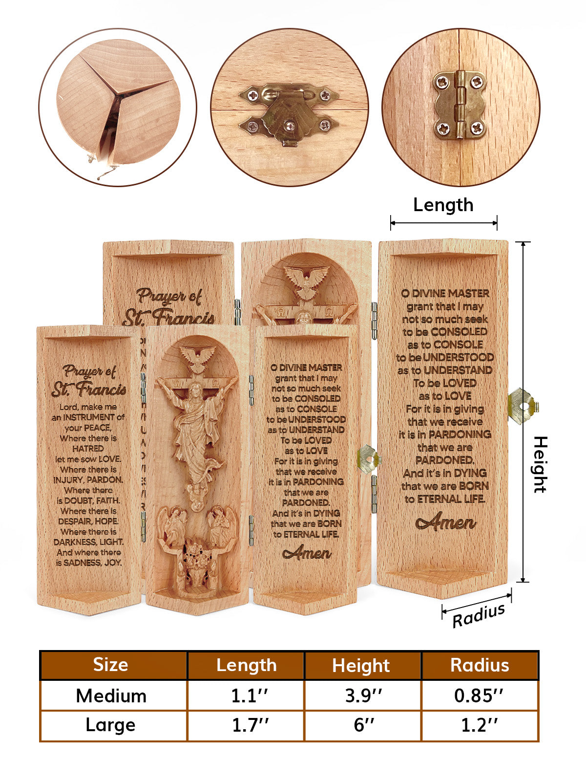 Prayer Of St. Francis, Openable Wooden Cylinder Sculpture of Jesus Christ, Christ Decor