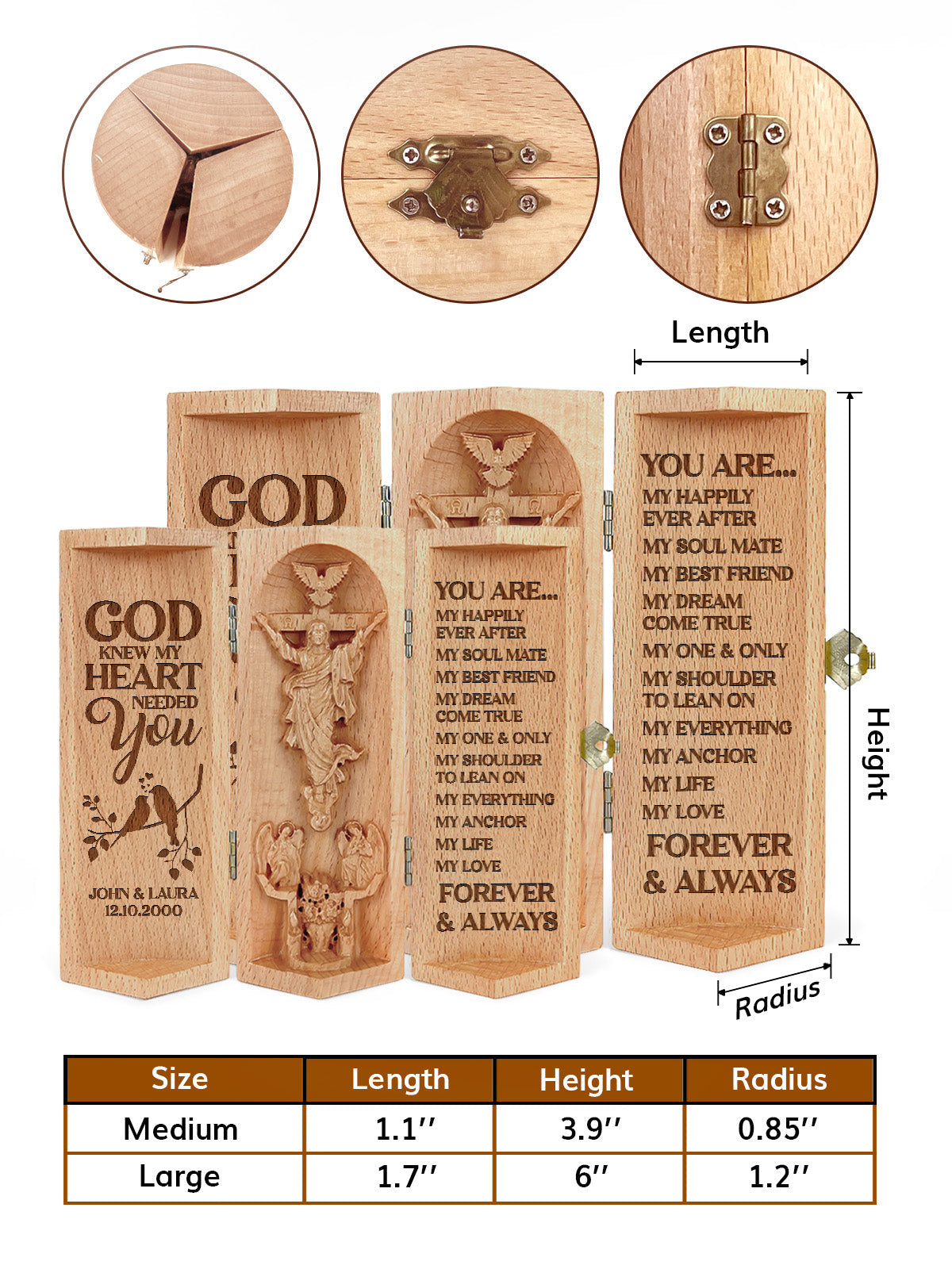 God Knew My Heart Needed You Openable Wooden Cylinder Sculpture of Jesus Christ, Christ Decor