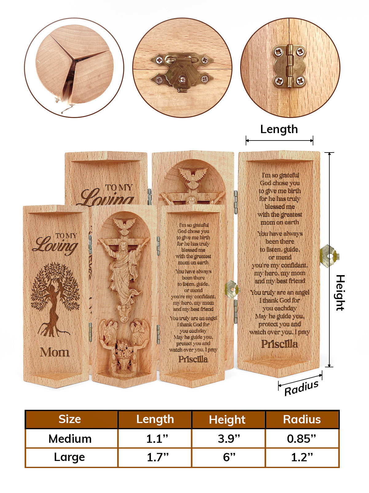 To My Loving Mom Personalized Openable Wooden Cylinder Sculpture of Jesus Christ, Christ Decor