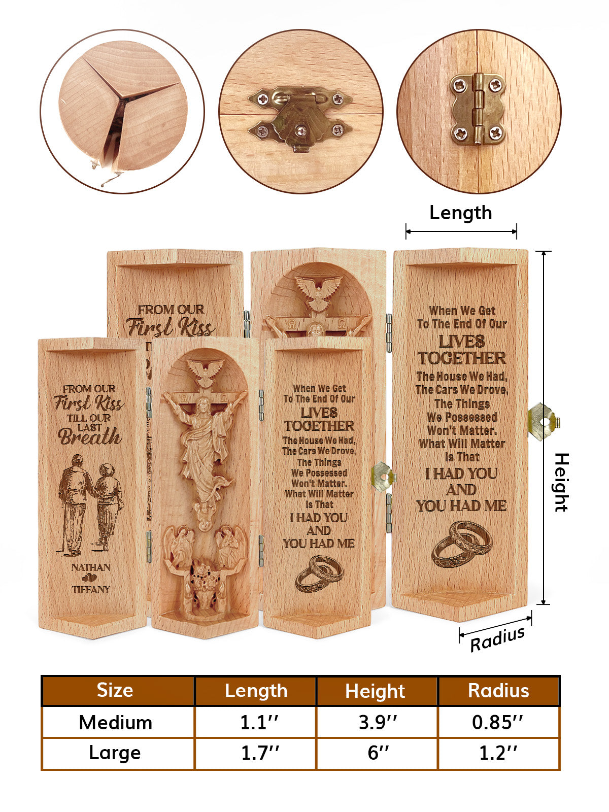 From Our First Kiss Till Our Last Breath Openable Wooden Cylinder Sculpture of Jesus Christ, Christ Decor